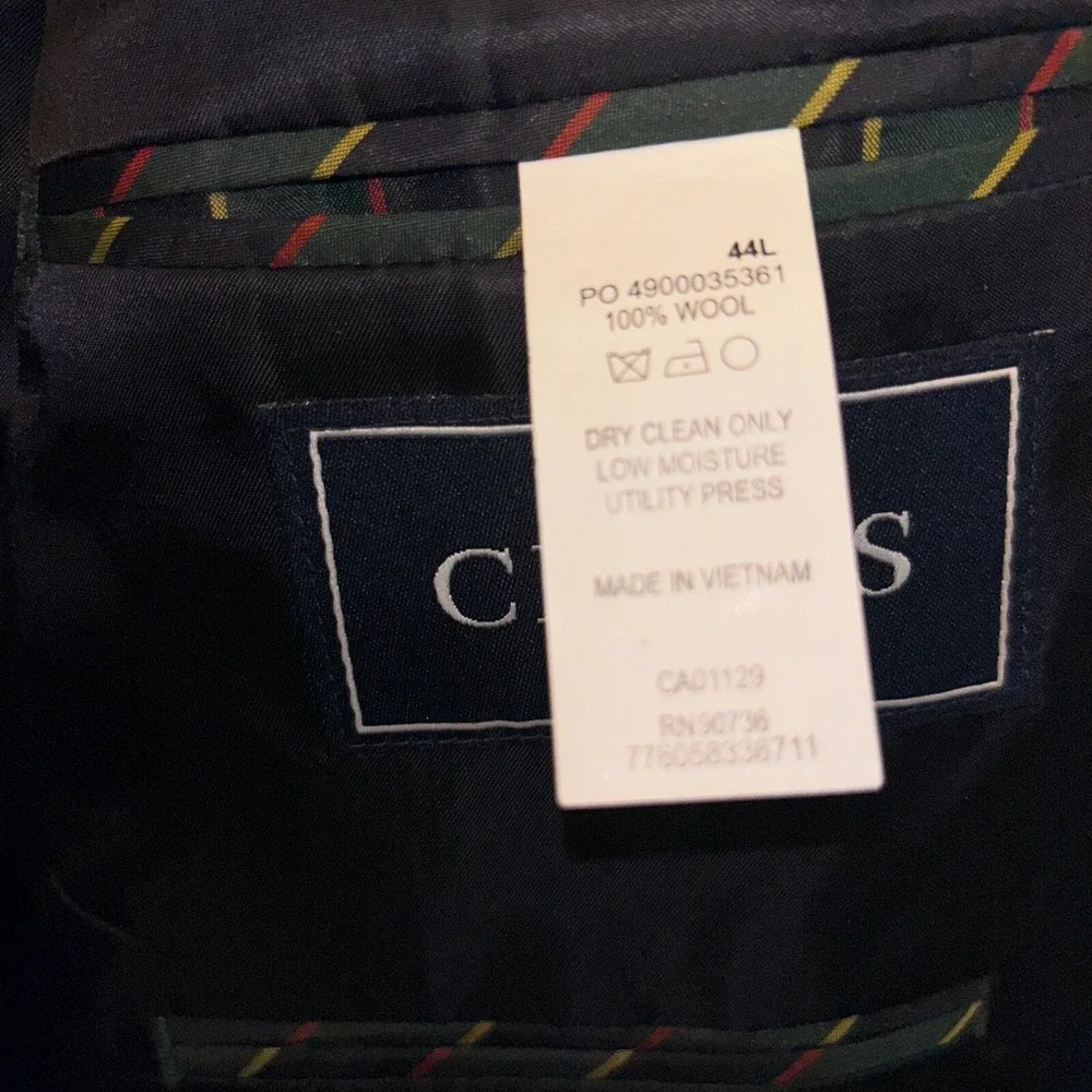 Chaps‎ By Ralph Lauren Mens Virgin Wool Blue Suit Jacket Blazer 44L Gold Buttons